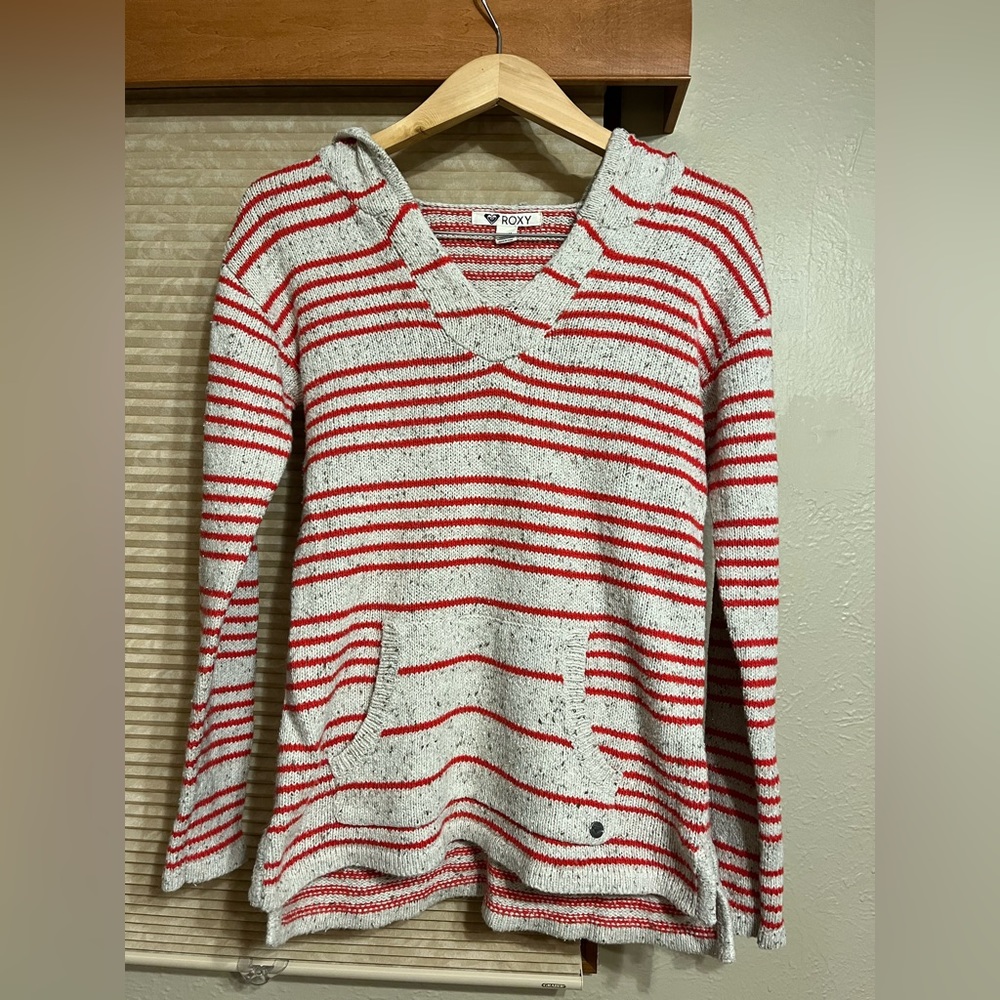 Roxy Red And Gray Striped Sweater - image 1